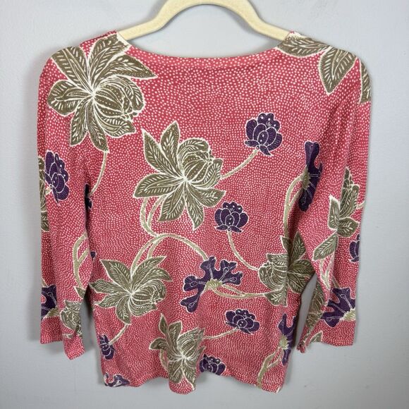 J.McLaughlin Women’s Top Sweater Polka Dot Tropical Button 3/4 Sleeve Med - Picture 2 of 6